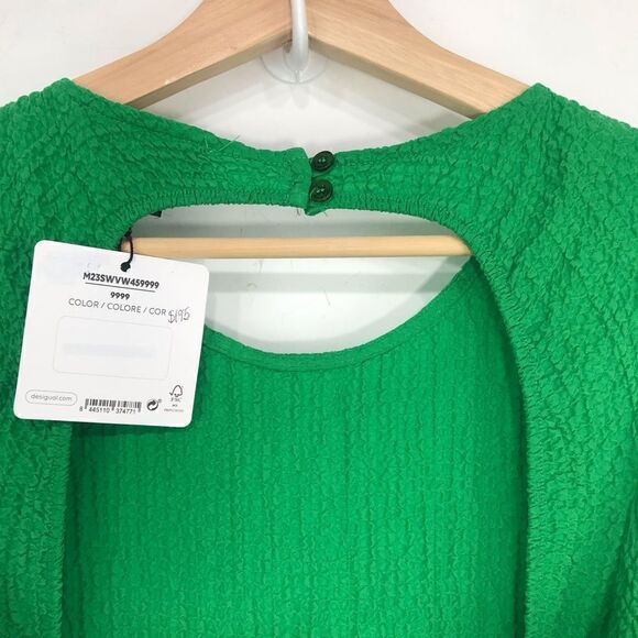 Desigual Green Textured Open Back Tiered Puff Sleeve Dress NEW - Picture 15 of 16
